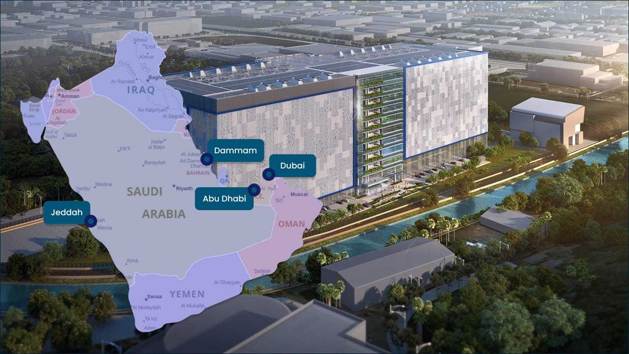 Data hubs in the Gulf. (Images credit: GDH, Collage Middle East AI News)