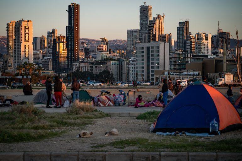 Displaced from south Lebanon & Beirut outskirts in temporary camp (Getty) Displaced from south Lebanon & Beirut outskirts in temporary camp (Getty)