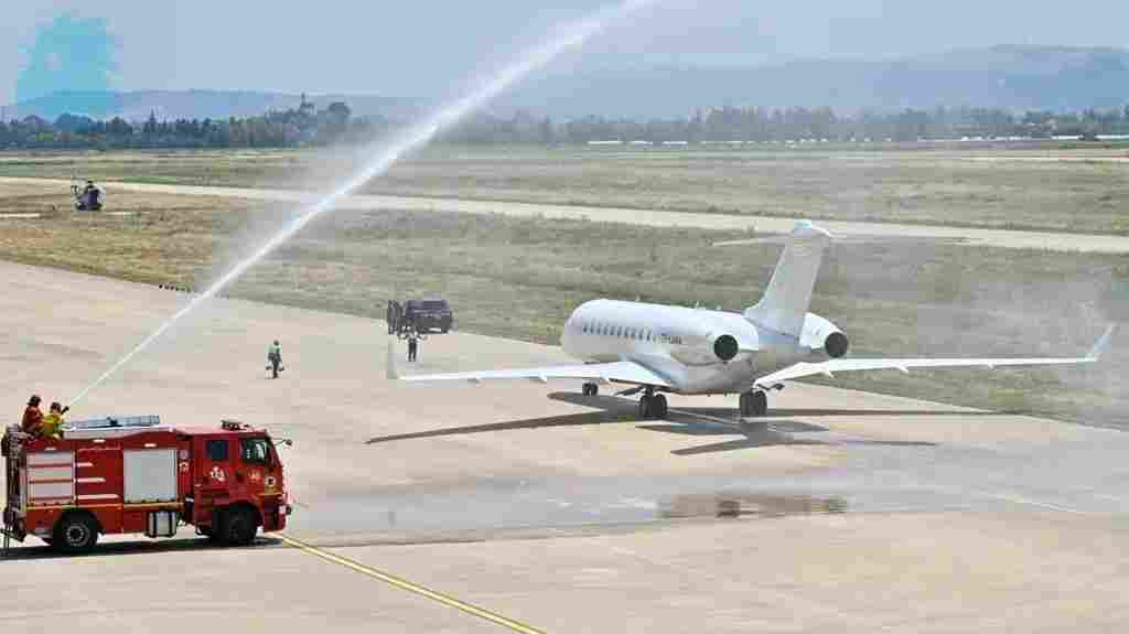 Prime Minister Nawaf Salam arrives at Qlayaat Airport for its inauguration (Image Credit: Houssam Shbaro).