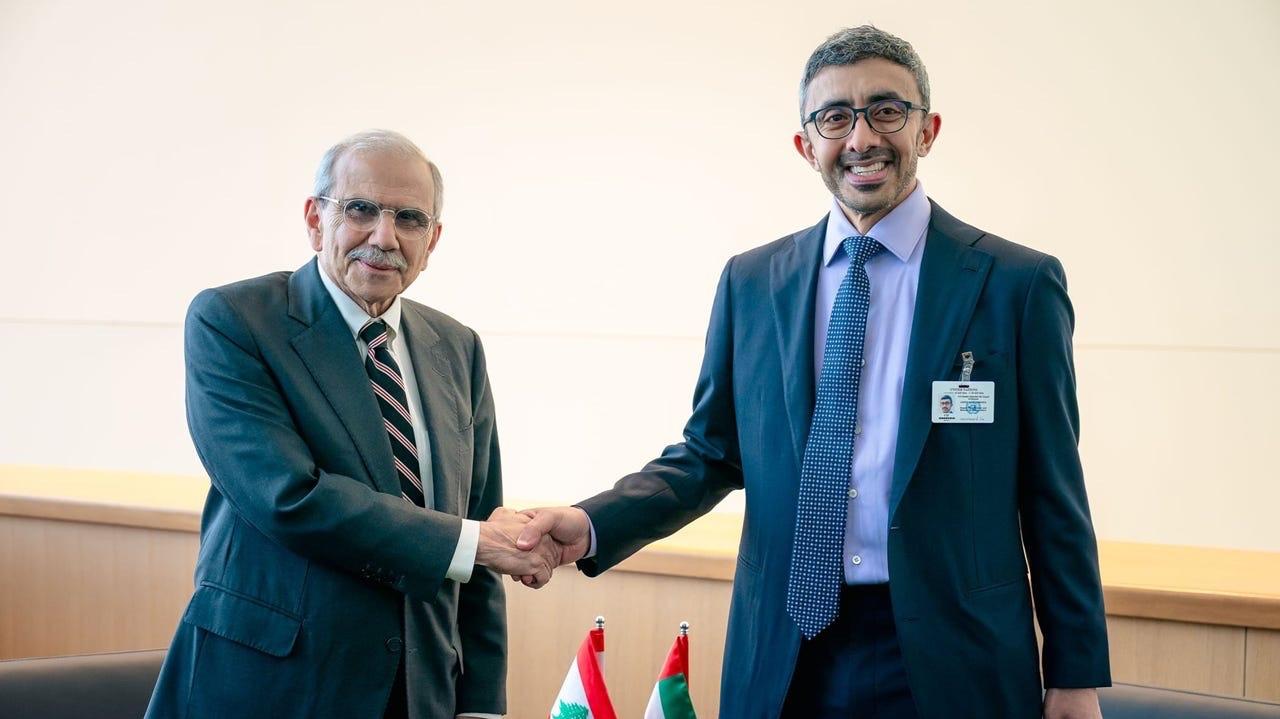 اجتماع بين نائب رئيس مجلس الوزراء ووزير الخارجية الإماراتي الشيخ عبدالله بن زايد آل نهيان، ورئيس مجلس الوزراء اللبناني نواف سلام. اجتماع بين نائب رئيس مجلس الوزراء ووزير الخارجية الإماراتي الشيخ عبدالله بن زايد آل نهيان، ورئيس مجلس الوزراء اللبناني نواف سلام.