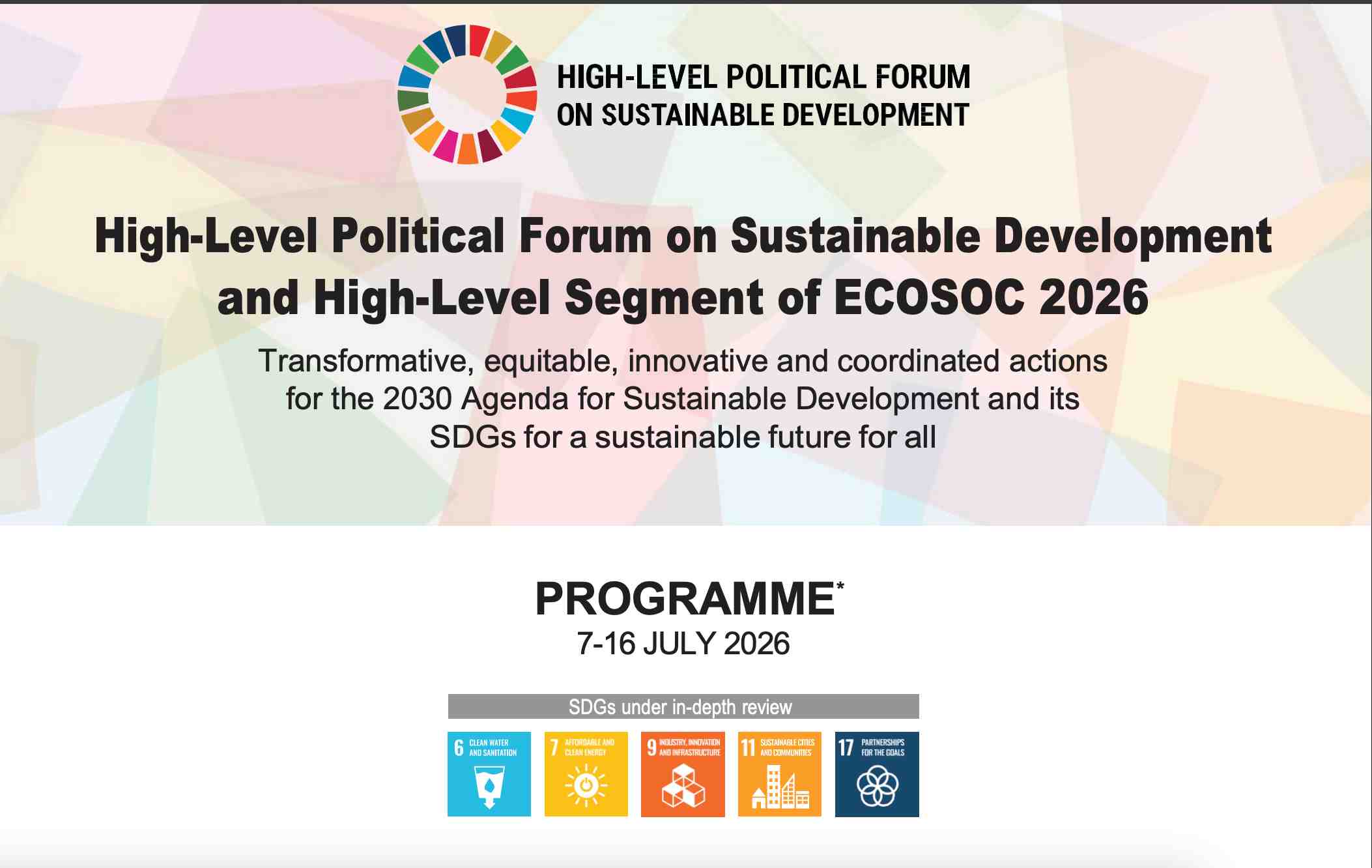 The 2026 session of the High-Level Political Forum (HLPF) on Sustainable Development.
