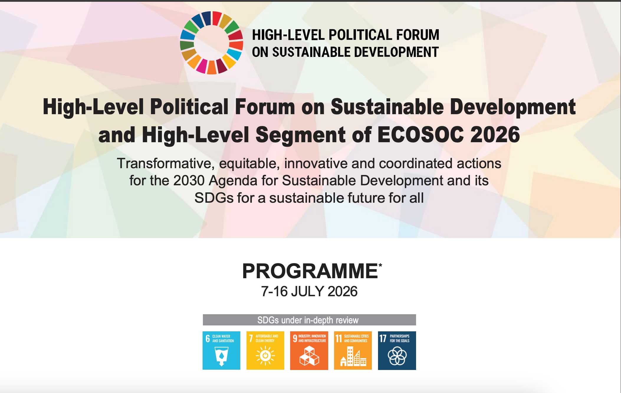 The 2026 session of the High-Level Political Forum (HLPF) on Sustainable Development.