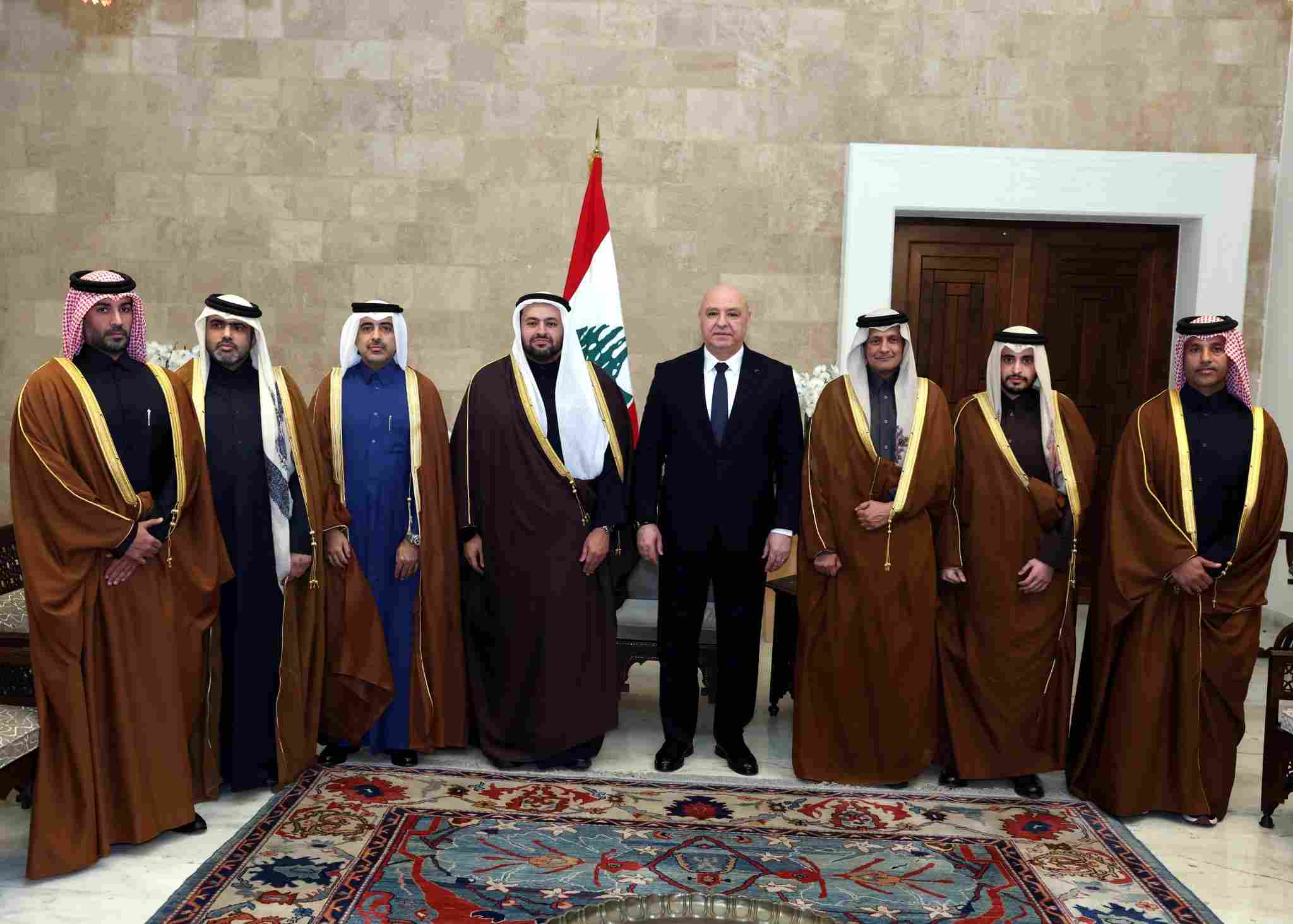 President Joseph Aoun with Qatari officials in Beirut. (Credit: Lebanese Presidency on X)