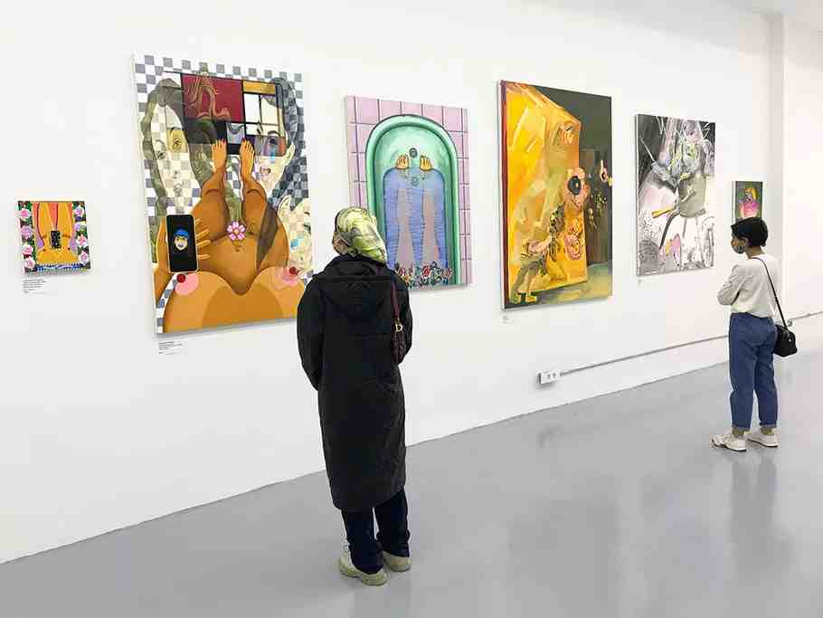 Visitors explore contemporary artworks inside a Beirut art gallery, reflecting the city’s vibrant and evolving cultural scene.