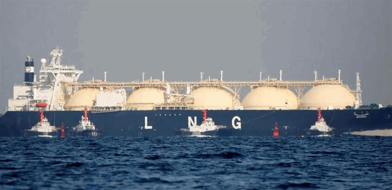 A massive LNG carrier arrived at the port A massive LNG carrier arrived at the port