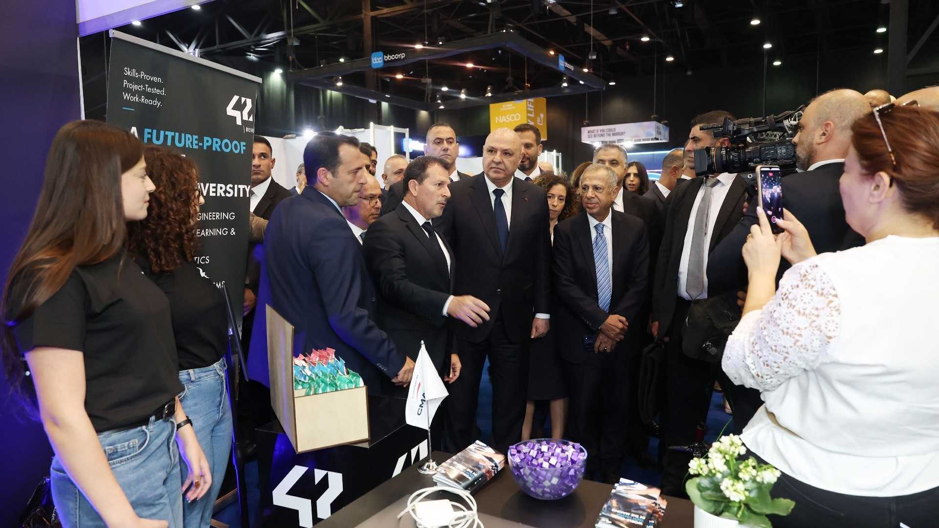 President Joseph Aoun and Minister Kamal Shehadeh at the expo.