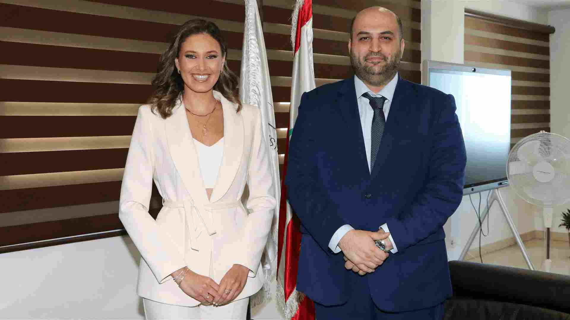 Minister of Health Rakan Nassreddine and Miss Lebanon 2024 Nada Koussa