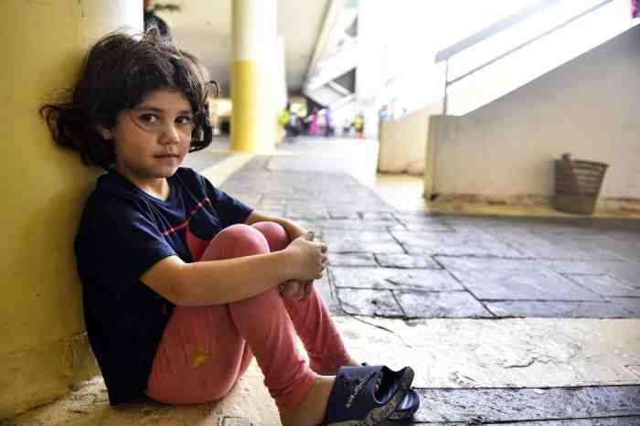 A displaced Lebanese child sits inside the Omar Farroukh public school in Lebanon's capital Beirut on October 15, 2024. Photo by Fadel Itani/UPI